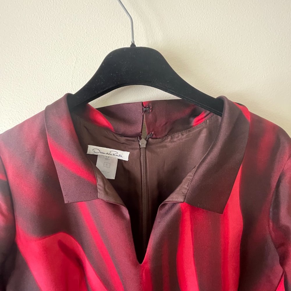 Oscar De La Renta Merlot Red Mikado Silk Dress - Picture 4 of 11